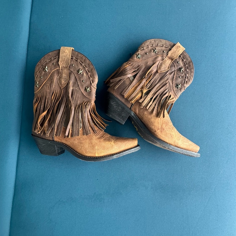 Dingo Brown Fringe Ankle Boots - Picture 2 of 7